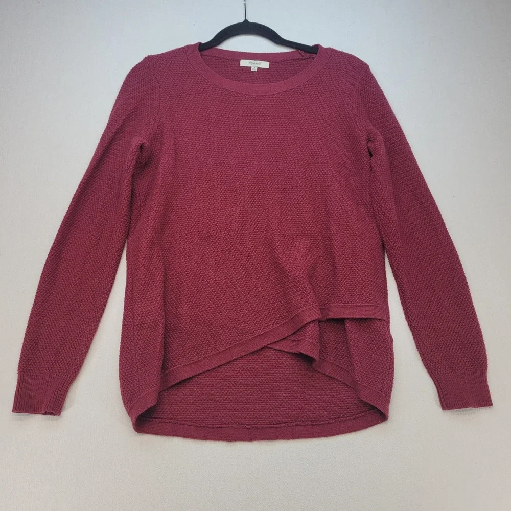 Madewell Sweater Womens Small Burgundy Tulip Hem‎ Waffle Knit E3445